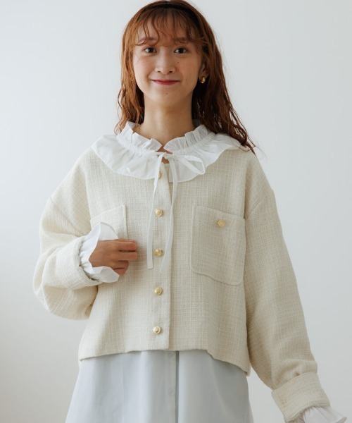 flower（フラワー）の「クラシックフリルブラウス（シャツ/ブラウス・レディース・ホワイト/ブラウン・FREE）」の11枚目の写真