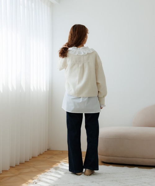 flower（フラワー）の「クラシックフリルブラウス（シャツ/ブラウス・レディース・ホワイト/ブラウン・FREE）」の13枚目の写真