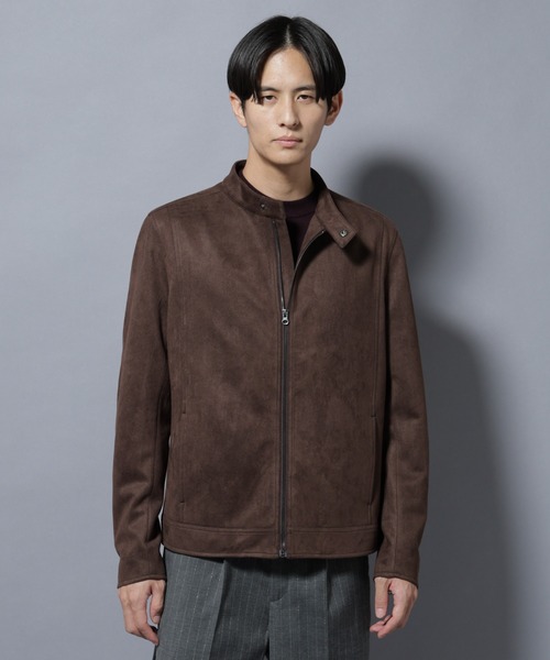 NANO universe(ナノユニバース)の「フェイクスエードシングルライダース(ライダースジャケット・メンズ・ブラウン/ブラック・L/M)」の2枚目の写真