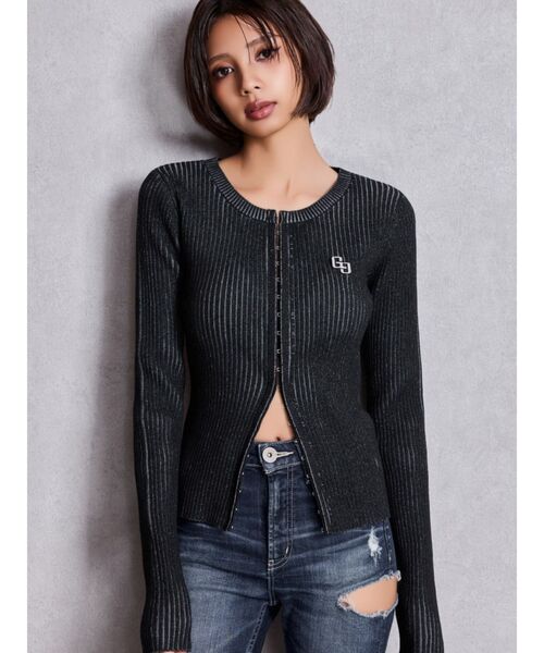 GYDA（ジェイダ）の「GGプレートオープンフロントニットトップス（ニット/セーター・レディース・ブラック/アイボリー/ブラウン・FREE）」の7枚目の写真