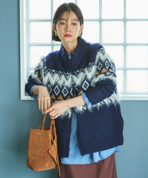 Doux archives（ドゥアルシーヴ）の「ノルディック柄ジャガードニットジャケット（ニット/セーター・レディース・グレー/アイボリー/ネイビー・FREE）」の3枚目の写真