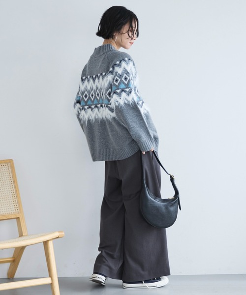 Doux archives（ドゥアルシーヴ）の「ノルディック柄ジャガードニットジャケット（ニット/セーター・レディース・グレー/アイボリー/ネイビー・FREE）」の5枚目の写真