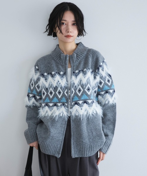 Doux archives（ドゥアルシーヴ）の「ノルディック柄ジャガードニットジャケット（ニット/セーター・レディース・グレー/アイボリー/ネイビー・FREE）」の7枚目の写真