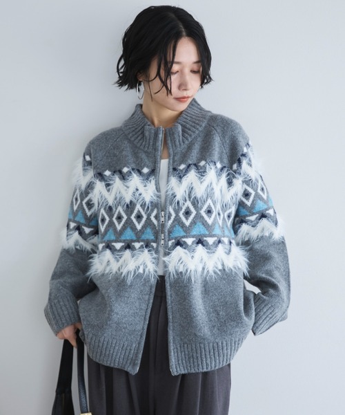 ドゥ アルシーヴ（Doux archives）/ノルディック柄ジャガードニットジャケット セール】ノルディック柄ジャガードニットジャケット（ニット/セーター