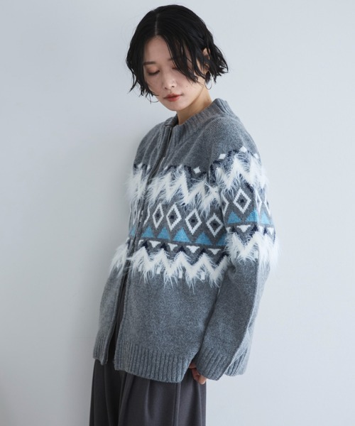 Doux archives（ドゥアルシーヴ）の「ノルディック柄ジャガードニットジャケット（ニット/セーター・レディース・グレー/アイボリー/ネイビー・FREE）」の10枚目の写真