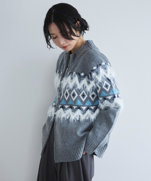 Doux archives（ドゥアルシーヴ）の「ノルディック柄ジャガードニットジャケット（ニット/セーター・レディース・グレー/アイボリー/ネイビー・FREE）」の11枚目の写真