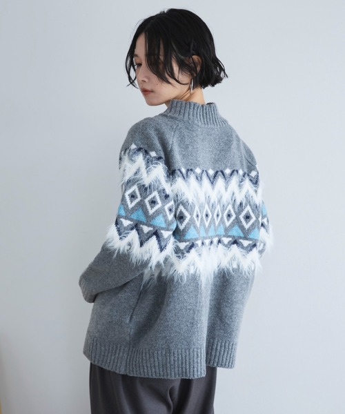 Doux archives（ドゥアルシーヴ）の「ノルディック柄ジャガードニットジャケット（ニット/セーター・レディース・グレー/アイボリー/ネイビー・FREE）」の12枚目の写真