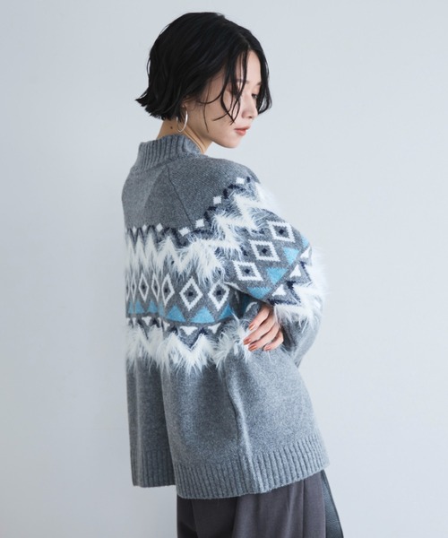 Doux archives（ドゥアルシーヴ）の「ノルディック柄ジャガードニットジャケット（ニット/セーター・レディース・グレー/アイボリー/ネイビー・FREE）」の14枚目の写真