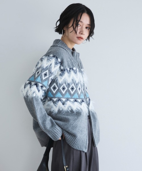 Doux archives（ドゥアルシーヴ）の「ノルディック柄ジャガードニットジャケット（ニット/セーター・レディース・グレー/アイボリー/ネイビー・FREE）」の15枚目の写真