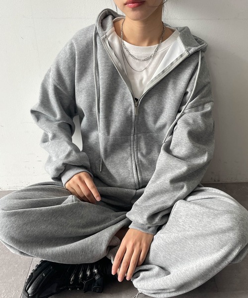 グレー フード付きパーカーとパンツセット フード付パーカー＆スウェットパンツ セット レディース S-XL 毛玉でき