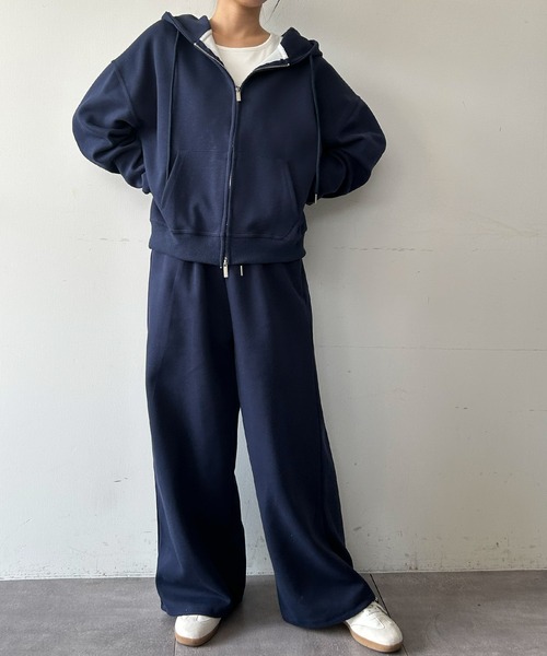 Ampirula(アンピルーラ)の「フード付きパーカー ワイドパンツ セットアップ スウェット 2点セット レディース 秋 きれいめ 冬(セットアップ・レディース・ネイビー/ブラック/グレー/チャコールグレー・FREE)」の13枚目の写真