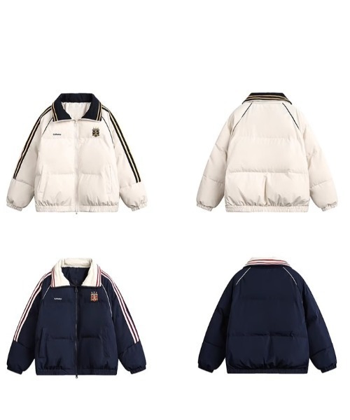 lilful（リルフル）の「配色サイドライン アメリカンデザイン ダブルジップ ダウンジャケット（ブルゾン・レディース・ネイビー/アイボリー・F）」の6枚目の写真