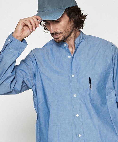 ACANTHUS(アカンサス)の「ms6289- Oversized Band Collar Shirt バンドカラーシャツ(SH2602)(シャツ/ブラウス・メンズ・ブルー/グレー・S/M/L/XL)」の1枚目の写真