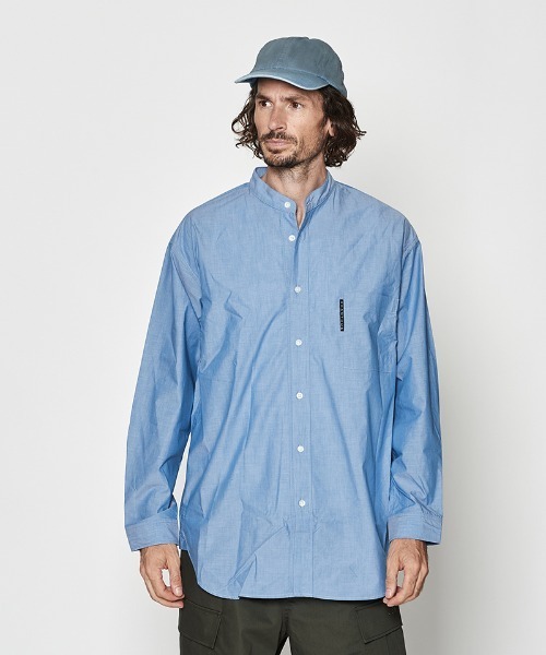 ACANTHUS(アカンサス)の「ms6289- Oversized Band Collar Shirt バンドカラーシャツ(SH2602)(シャツ/ブラウス・メンズ・ブルー/グレー・S/M/L/XL)」の3枚目の写真