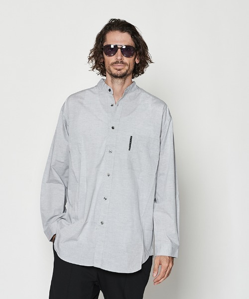 ACANTHUS(アカンサス)の「ms6289- Oversized Band Collar Shirt バンドカラーシャツ(SH2602)(シャツ/ブラウス・メンズ・ブルー/グレー・S/M/L/XL)」の8枚目の写真