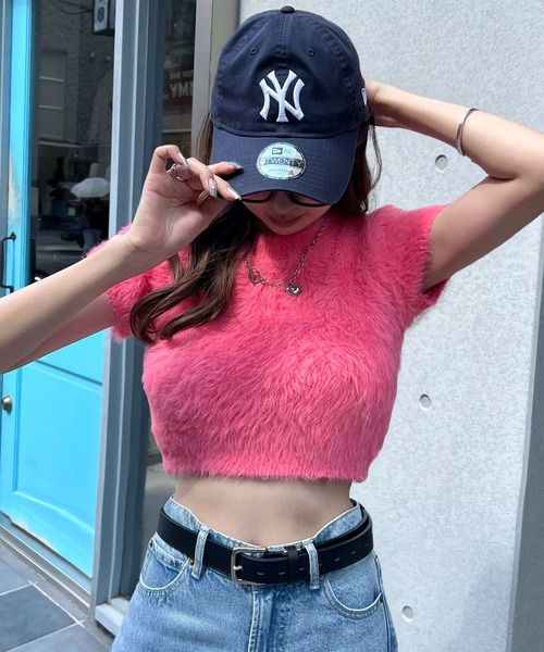 セール】2025AWトレンド♪フェザーシャギー半袖ショート丈ファーニット