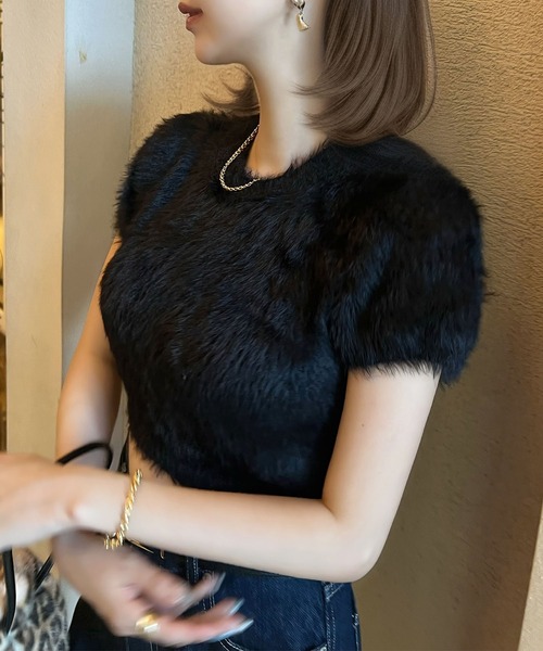 試着のみ❣️黒ファー袖のニットトップス ZARA - ＊ZARA＊ファー半袖ニットの通販 by NENE's shop｜ザラならラクマ