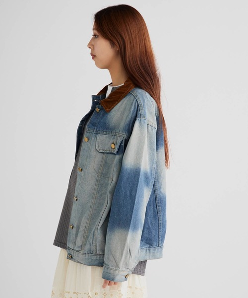 セール】衿異素材ミックスデニムジャケット（デニムジャケット