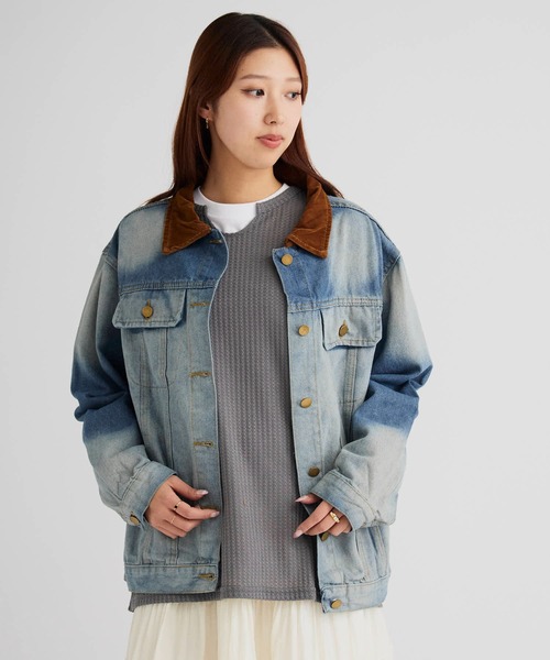 セール】衿異素材ミックスデニムジャケット（デニムジャケット