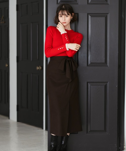 31 Sons de mode（トランテアン　ソン　ドゥ　モード）の「2025秋冬新作 リボンタイトスカート（スカート・レディース・チャコールグレー/ホワイト/ブラウン・M/S）」の18枚目の写真