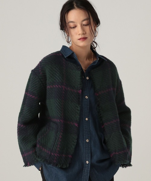 Elura（エルーラ）の「フリンジチェックニットジャケット/431372（ノーカラージャケット・レディース・ブラック系その他/カーキ/ネイビー・FREE）」の3枚目の写真