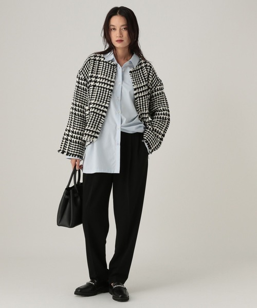 Elura（エルーラ）の「フリンジチェックニットジャケット/431372（ノーカラージャケット・レディース・ブラック系その他/カーキ/ネイビー・FREE）」の7枚目の写真