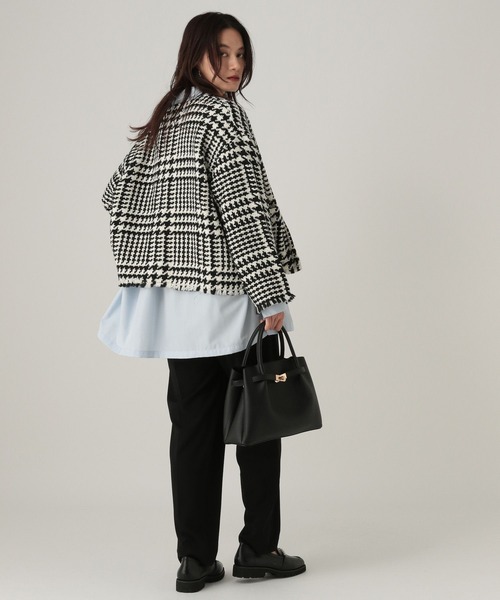 Elura（エルーラ）の「フリンジチェックニットジャケット/431372（ノーカラージャケット・レディース・ブラック系その他/カーキ/ネイビー・FREE）」の9枚目の写真
