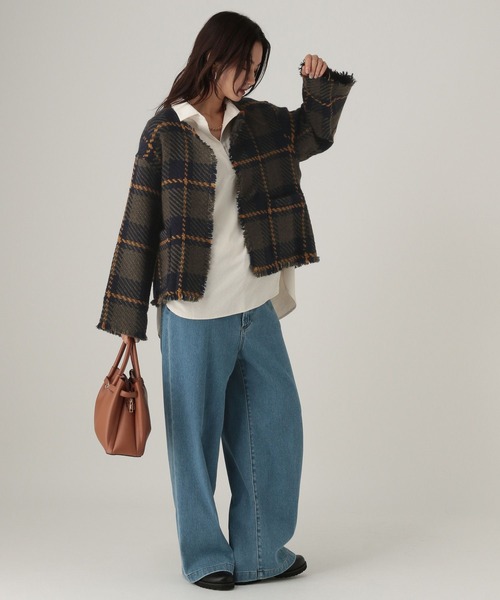Elura（エルーラ）の「フリンジチェックニットジャケット/431372（ノーカラージャケット・レディース・ブラック系その他/カーキ/ネイビー・FREE）」の12枚目の写真