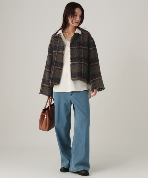Elura（エルーラ）の「フリンジチェックニットジャケット/431372（ノーカラージャケット・レディース・ブラック系その他/カーキ/ネイビー・FREE）」の13枚目の写真