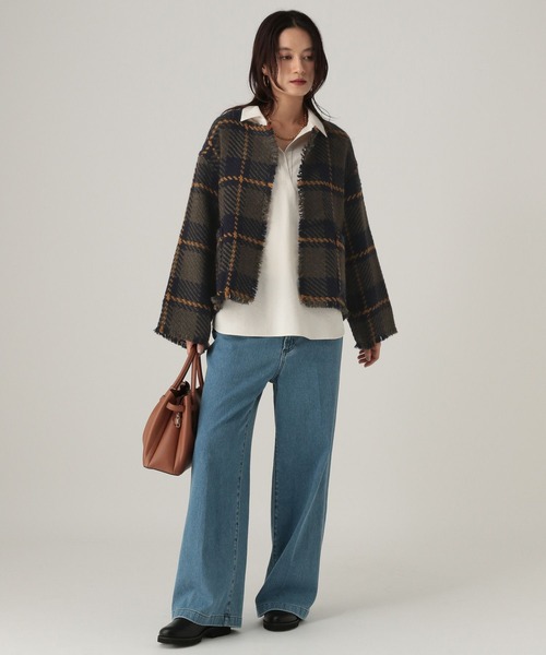 Elura（エルーラ）の「フリンジチェックニットジャケット/431372（ノーカラージャケット・レディース・ブラック系その他/カーキ/ネイビー・FREE）」の14枚目の写真
