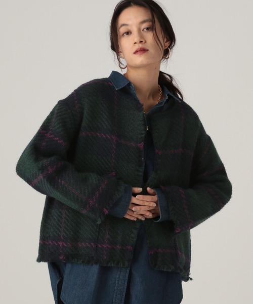 Elura（エルーラ）の「フリンジチェックニットジャケット/431372（ノーカラージャケット・レディース・ブラック系その他/カーキ/ネイビー・FREE）」の16枚目の写真