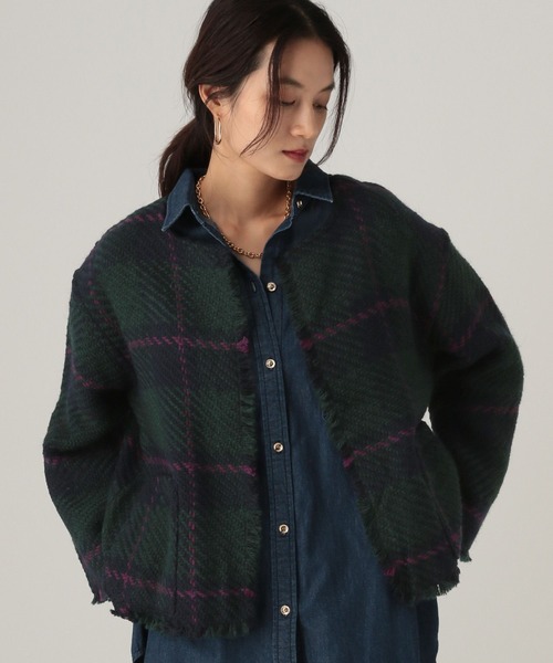 Elura（エルーラ）の「フリンジチェックニットジャケット/431372（ノーカラージャケット・レディース・ブラック系その他/カーキ/ネイビー・FREE）」の17枚目の写真