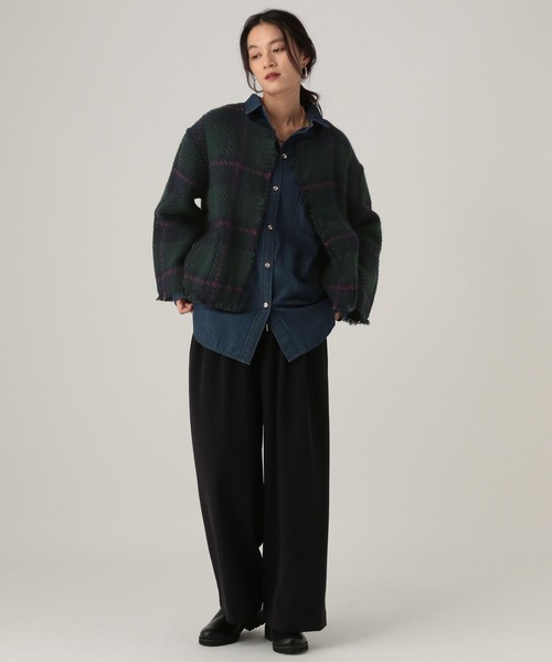 Elura（エルーラ）の「フリンジチェックニットジャケット/431372（ノーカラージャケット・レディース・ブラック系その他/カーキ/ネイビー・FREE）」の18枚目の写真