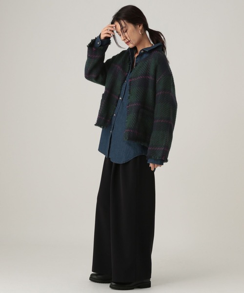 Elura（エルーラ）の「フリンジチェックニットジャケット/431372（ノーカラージャケット・レディース・ブラック系その他/カーキ/ネイビー・FREE）」の22枚目の写真