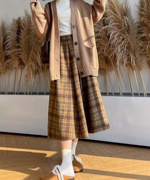 cammie(キャミー)の「チェック柄スカート(スカート・レディース・カーキ/ベージュ・M/L)」の1枚目の写真