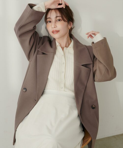 natural couture（ナチュラルクチュール）の「ニットモッサミドル丈テーラーコート（その他アウター・レディース・ブラック/アイボリー/ブラウン/キャメル/チャコールグレー・FREE）」の4枚目の写真