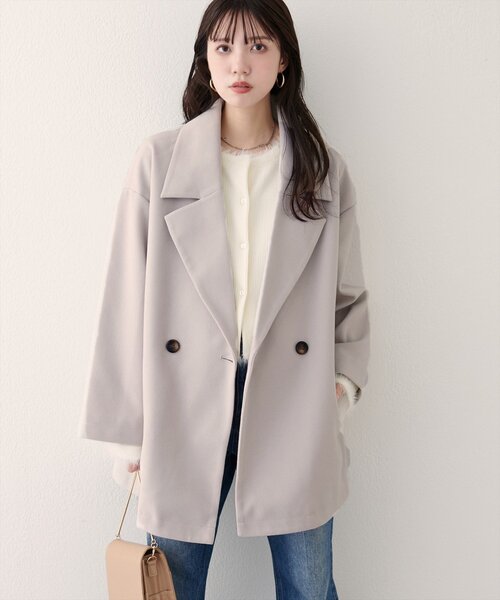 natural couture（ナチュラルクチュール）の「ニットモッサミドル丈テーラーコート（その他アウター・レディース・ブラック/アイボリー/ブラウン/キャメル/チャコールグレー・FREE）」の2枚目の写真