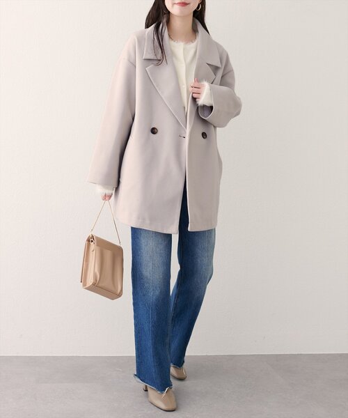 natural couture（ナチュラルクチュール）の「ニットモッサミドル丈テーラーコート（その他アウター・レディース・ブラック/アイボリー/ブラウン/キャメル/チャコールグレー・FREE）」の8枚目の写真