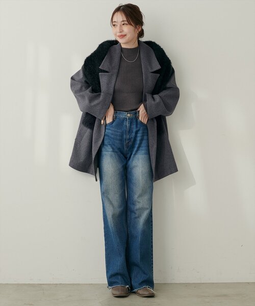 natural couture（ナチュラルクチュール）の「ニットモッサミドル丈テーラーコート（その他アウター・レディース・ブラック/アイボリー/ブラウン/キャメル/チャコールグレー・FREE）」の16枚目の写真