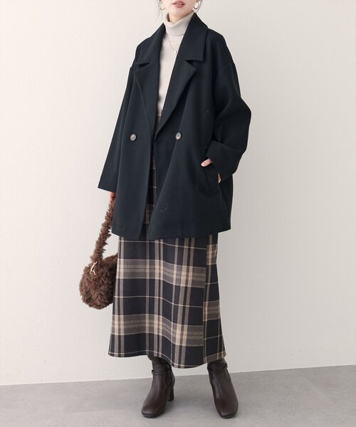 natural couture（ナチュラルクチュール）の「ニットモッサミドル丈テーラーコート（その他アウター・レディース・ブラック/アイボリー/ブラウン/キャメル/チャコールグレー・FREE）」の3枚目の写真