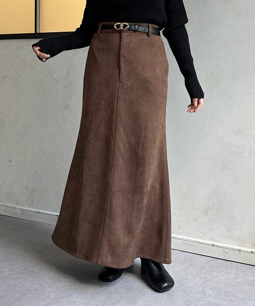 Thevon（ゼボン）の「FスエードIラインスカート（スカート・レディース・チャコールグレー/ベージュ/ブラウン・S/M）」の3枚目の写真