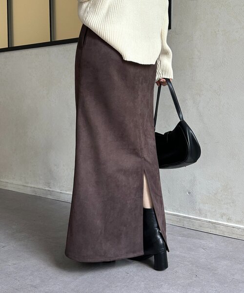 Thevon（ゼボン）の「FスエードIラインスカート（スカート・レディース・チャコールグレー/ベージュ/ブラウン・S/M）」の5枚目の写真