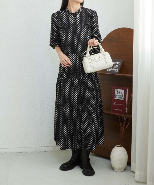 MAISON DE THERESE(メゾン ド テレーズ)の「ドット水玉柄ティアードロングワンピース(ワンピース・レディース・ブラック・M)」の10枚目の写真