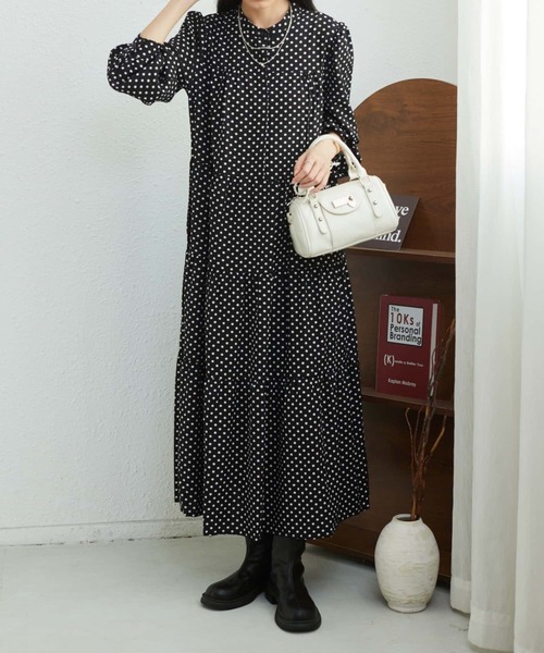 MAISON DE THERESE(メゾン ド テレーズ)の「ドット水玉柄ティアードロングワンピース(ワンピース・レディース・ブラック・M)」の11枚目の写真