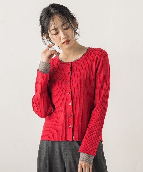 セール】シアー切替えRIBニット≪手洗い可能≫（カーディガン/ボレロ