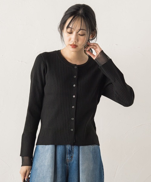 セール】シアー切替えRIBニット≪手洗い可能≫（カーディガン/ボレロ