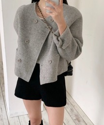 ノーカラーダブルブレストショートジャケット