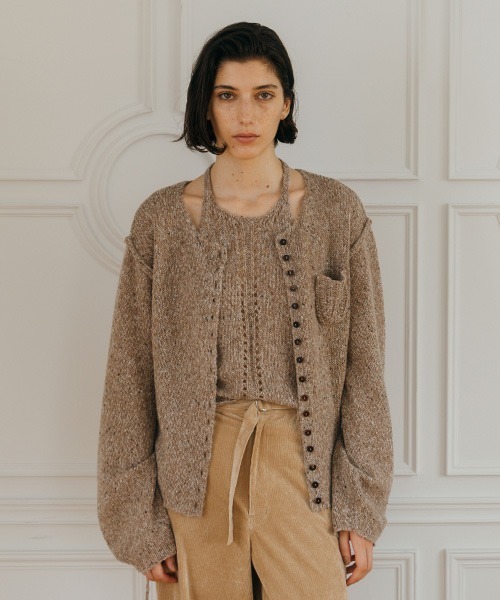 CREDONA(クレドナ)の「MIX KNIT PO CD SET/ミックスニットプルオーバーカーデセット(カーディガン/ボレロ・レディース・ネイビー/ブラウン・FREE)」の2枚目の写真