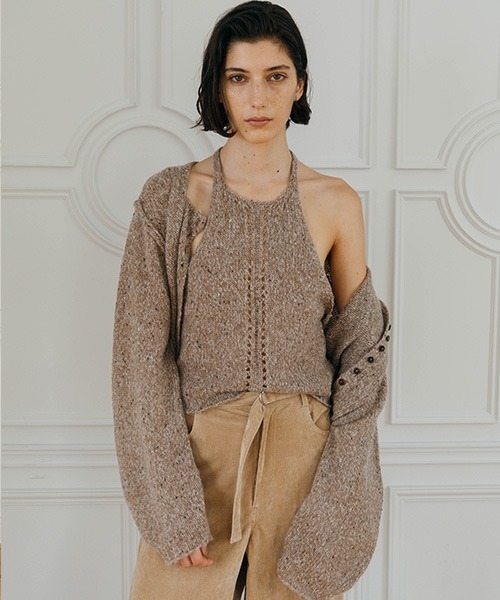 CREDONA(クレドナ)の「MIX KNIT PO CD SET/ミックスニットプルオーバーカーデセット(カーディガン/ボレロ・レディース・ネイビー/ブラウン・FREE)」の4枚目の写真