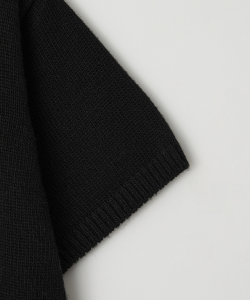 セール】KNOT V NECK SHORT SLEEVE KNIT BLACK（Tシャツ/カットソー